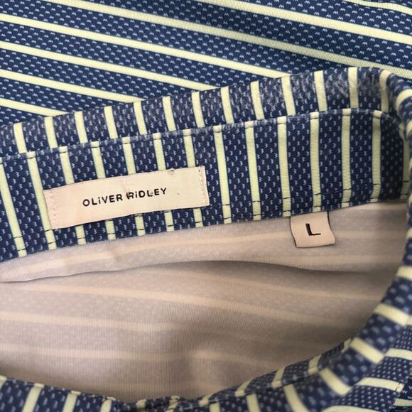 Oliver Ridley Short Sleeve Golf Polo Shirt Blue Stripe Performance Size Large‎ - Picture 4 of 5